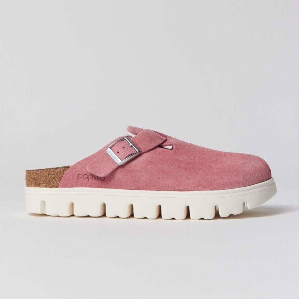 Birkenstock Papillio Boston Chunky Clog Suede Leather Candy Pink Size EU 38 NEW - Picture 4 of 16